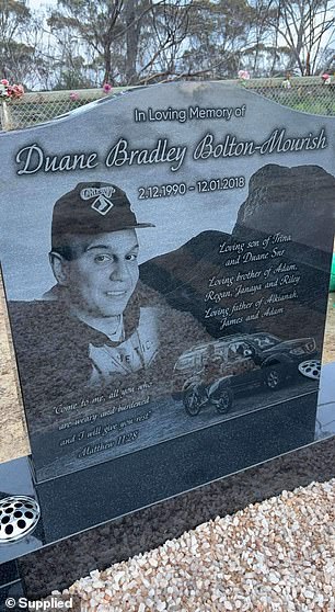 The grave of Riley's brother Duane Jr in the grounds of Gnowangerup Cemetery in southern WA.