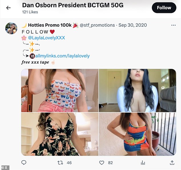 A screenshot of what appears to be Dan Osborn's Twitter account reveals that he may have liked sexualized content.