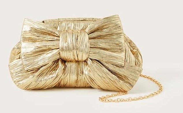 For '80s decadence 2024 style, embrace metallics and jewel tones, like with this gold bag from Monsoon, £55