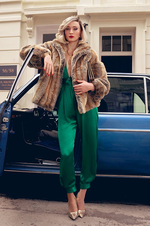 Ms. Turner's ensembles ooze '80s decadence, like this bright green jumpsuit and leather jacket.