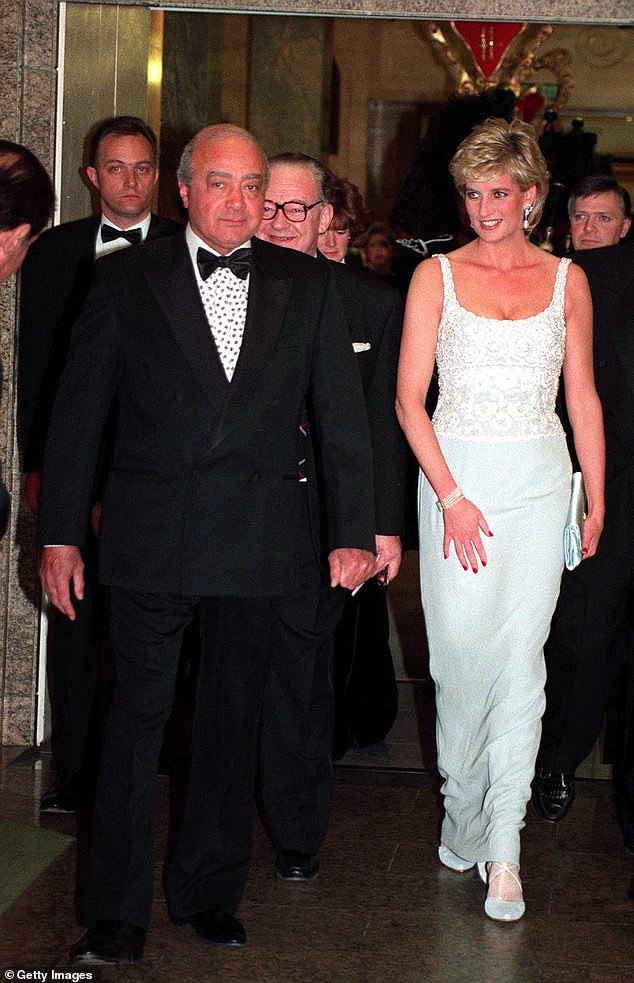 Princess Diana with Al-Fayed attending a charity dinner for the Harefield Heart Unit held at Harrods, London, February 1996