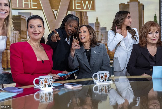 Kamala Harris, 59, was a guest on 'The View', which was a topic at Trump's rally in Pennsylvania.