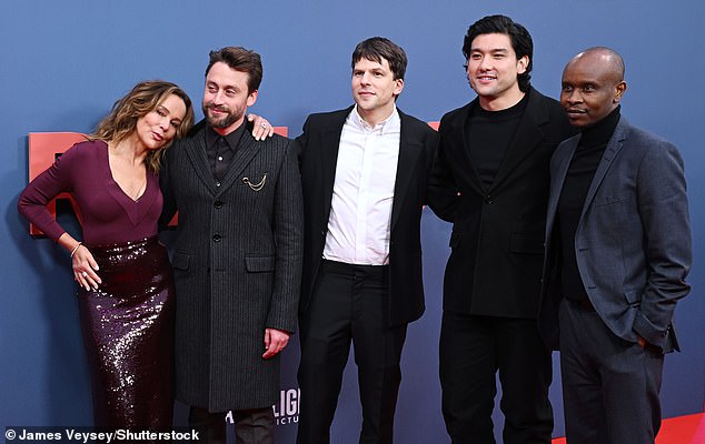 Jennifer seen with her co-stars Kieran Culkin, Jesse Eisenberg, Will Sharpe and Kurt Egyiawan (LR)