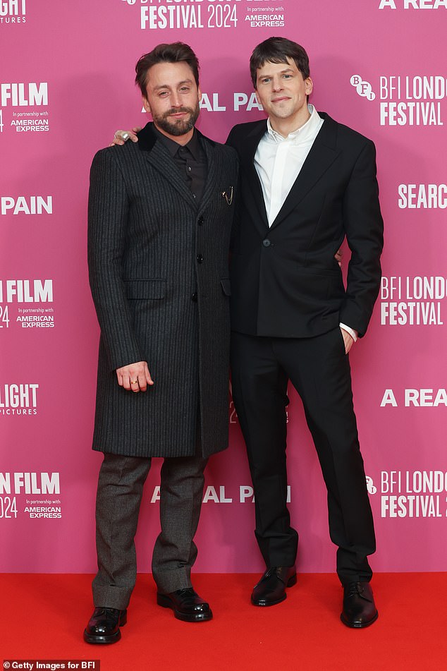 Kieran Culkin looked dapper as he joined Jesse Eisenberg for a photo