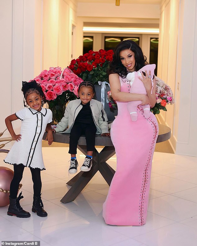 'Thanks love!' Cardi told Kulture as her oldest daughter smiled.