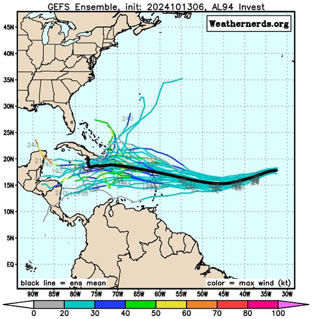 Tracking forecasts show immense variability in the likely course of the infant storm.