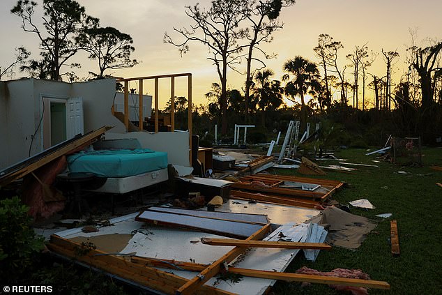 The remains of a building after Hurricane Milton made landfall, in Lakewood Park, near Fort Pierce, in St. Lucie County, Florida, USA, October 10, 2024.