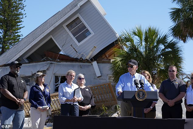 President Joe Biden spoke Sunday following a briefing from federal, state and local officials in Florida during a tour of areas affected by Hurricane Milton.