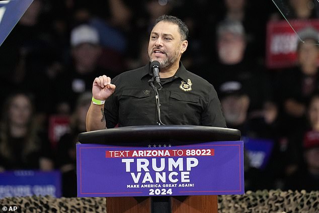 Paul Perez, president of the National Border Patrol Council, speaks before former President Donald Trump, the Republican presidential candidate, at a campaign rally.