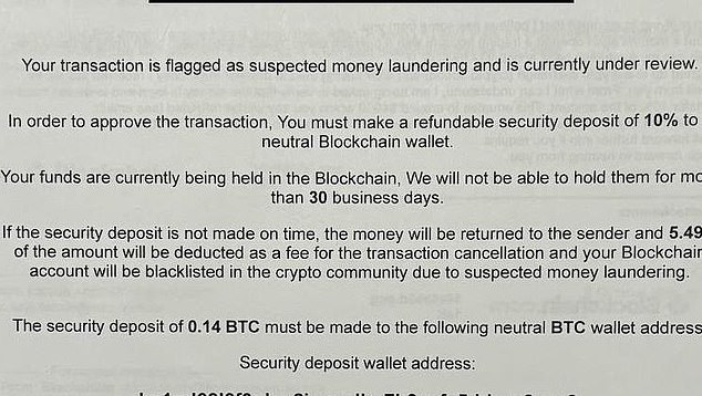 When Jake attempted to withdraw the money, he was told a 10 percent security deposit was required, which he paid, only to receive numerous other similar notifications requesting more cash.