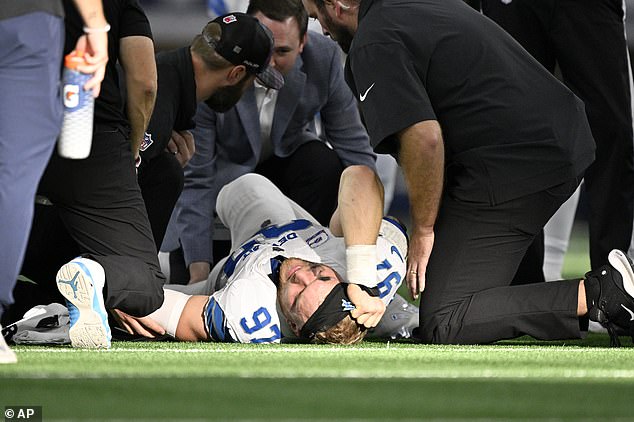 Hutchinson was removed from the game against the Dallas Cowboys with a serious injury to his left tibia.