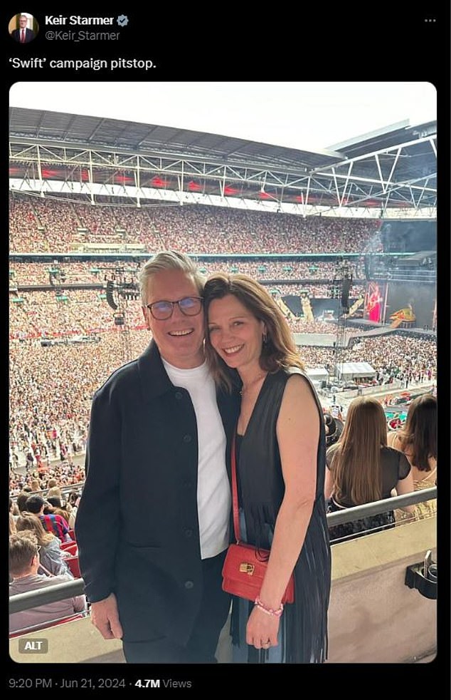 Sir Keir Starmer with his wife Victoria at the Swift concert which he received free tickets to attend