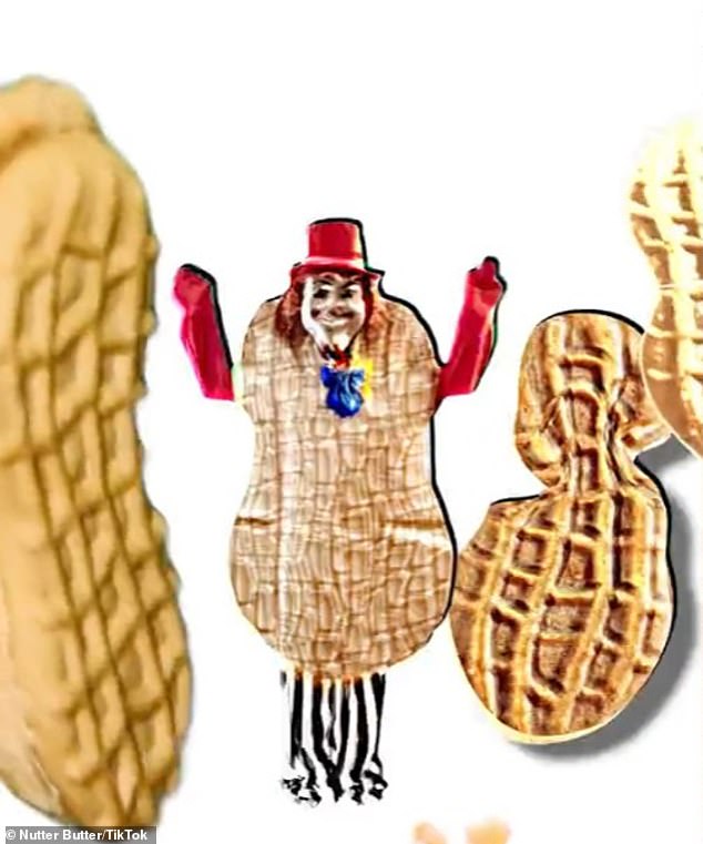 A clown is seen dancing while peanut butter cookies surround him.