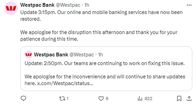 Westpac apologized to customers of X, formerly known as Twitter, for the 