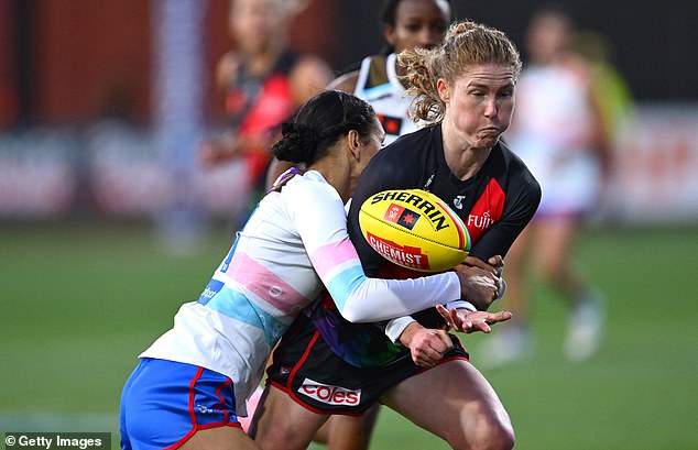 The AFLW has come under fire following Friday night's dismal match between the Western Bulldogs and Essendon (pictured) in which the Dogs only scored three points.