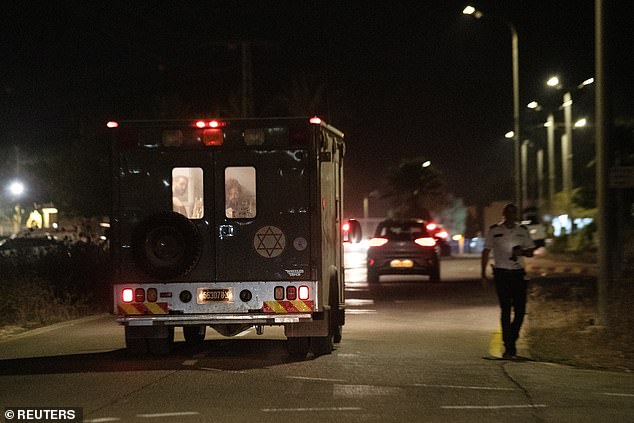 A military ambulance approaches the place where a Lebanese drone attacked Israel