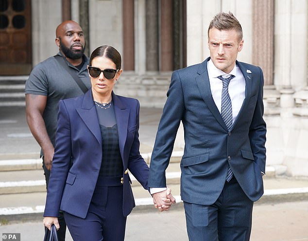 Rebekah, pictured with her husband Jamie outside the Royal Courts of Justice in May 2022, was accused of sharing private information about Coleen Rooney with the Sun newspaper.