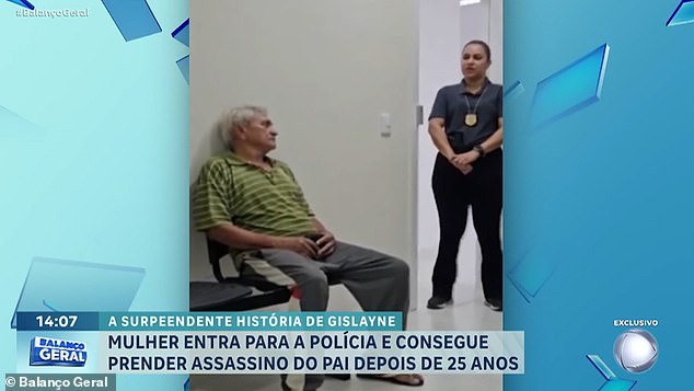 Footage showed Gislayne finally coming face to face with her father's killer at the police station after she helped arrest him.