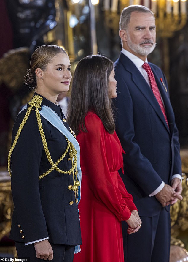 The Crown Princess, 18, attended the reception with her mother, Queen Letizia, and her father, King Felipe.