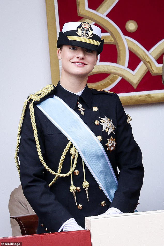 The heir to the throne of Spain looked elegant and regal while attending the parade