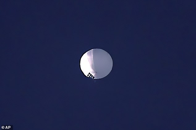 A Chinese high-altitude spy balloon floats over Billings, Montana, on February 1, 2023.