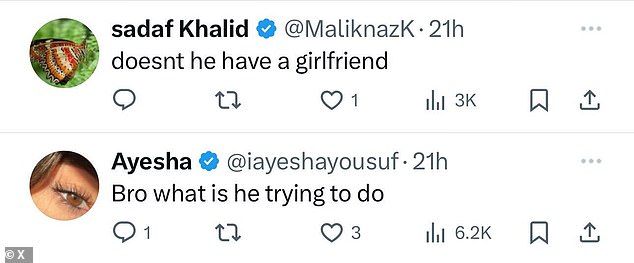 'Don't you have a girlfriend?' User X @MaliknazK tweeted