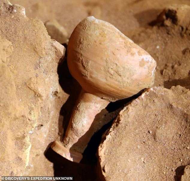 'History imitates art': Among the artifacts was a ceramic chalice reminiscent of the shape of the Holy Grail (pictured)