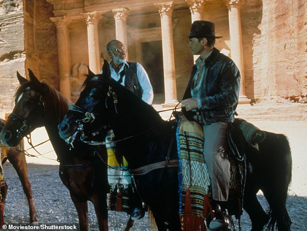 Al-Khazneh, also known as The Treasury, appeared in the 1989 film Indiana Jones and the Last Crusade. In the photo, Sean Connery and Harrison Ford.