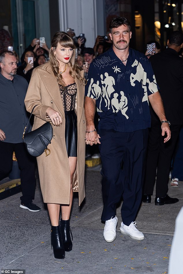 Taylor and her boyfriend have been going strong for over a year; pictured on friday