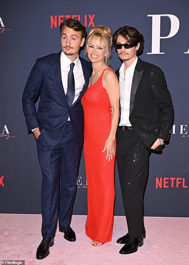 The actress was convinced to write a book by her two sons, Brandon, 28 (left) and Dylan, 26 (right), to whom she later dedicated the book (pictured in 2023).