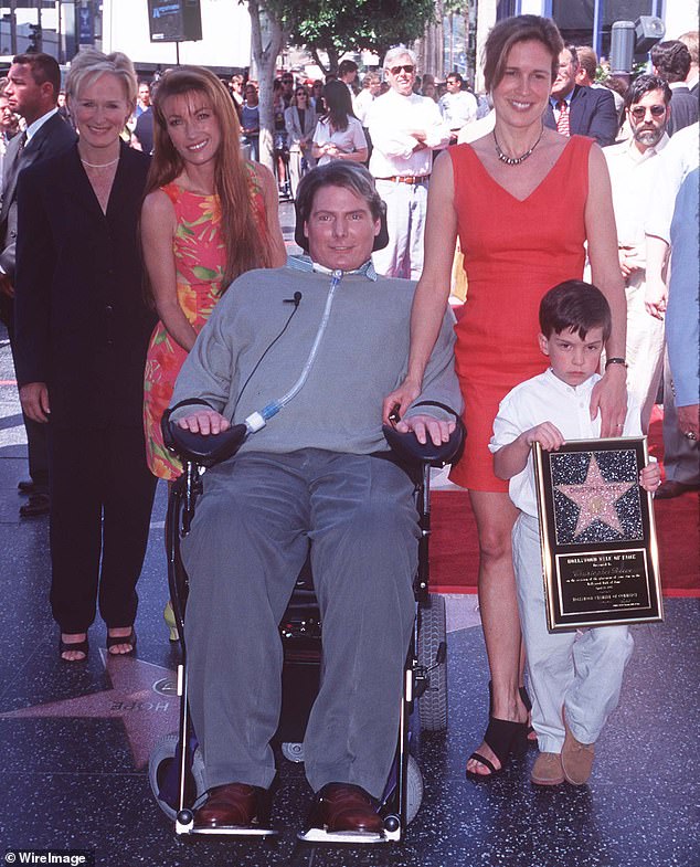 After becoming the best-known face of the Kryptonian hero, he was involved in a life-changing accident (pictured with his wife and son, Will, in 1997).