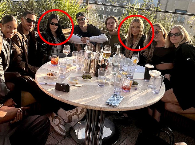 It came after he was pictured on a night out with Amelia Gray Hamlin (third left), days after going out with her and Sophie (third right) in London.