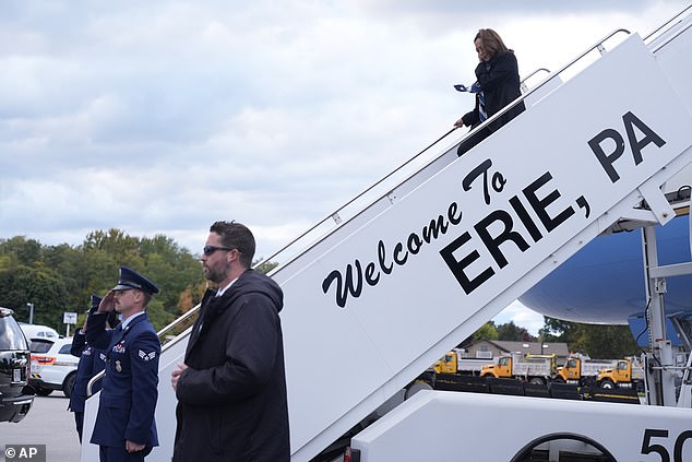 Vice President Kamala Harris arrives in Erie, Pennsylvania. Erie County has predicted the winner of Pennsylvania and national elections in the last two cycles.