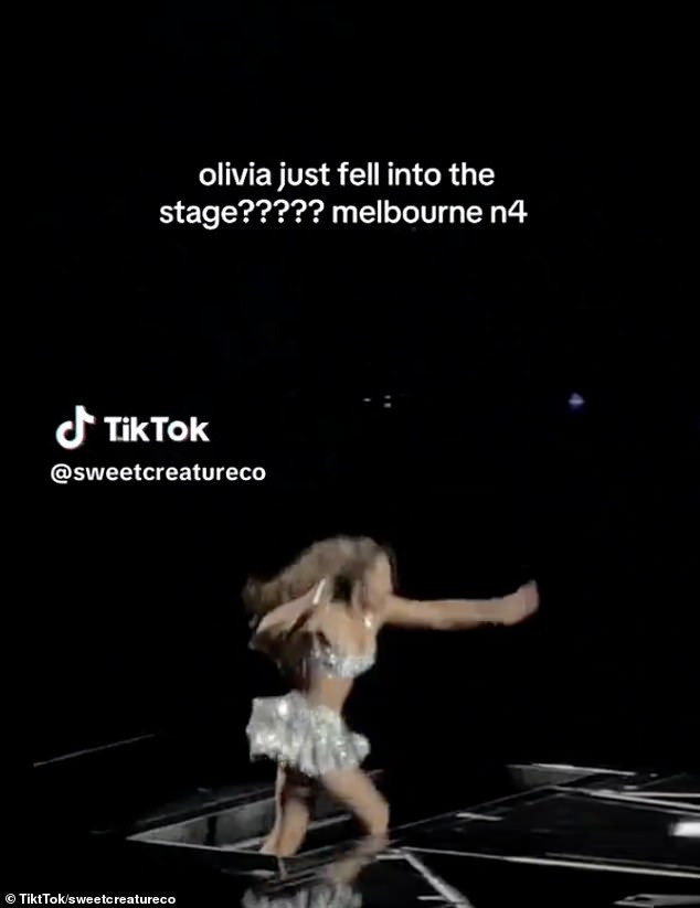 The pop star, 21, took to the stage in front of around 14,000 fans at Melbourne's Rod Laver Arena on Monday night for her fourth and final concert in the city. He gave his usual high-energy performance, but left fans horrified during a tense moment when he suddenly fell through a hole in the stage.