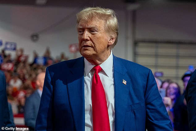 Donald Trump holds a town hall at the Greater Philadelphia Expo Center on October 14, 2024 in Oaks, Pennsylvania. His rival, Democratic presidential candidate Vice President Kamala Harris, speaks in the western Pennsylvania city of Erie.