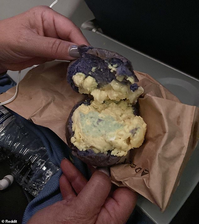 On another occasion, a passenger posted a photo of a moldy egg sandwich on a Delta flight from Honolulu to Detroit.