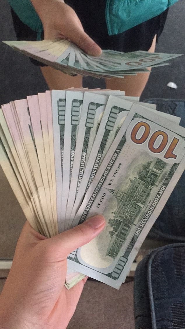 Pictured: The wads of hundred-dollar bills the dancers receive after begging the Benefields to pay them.