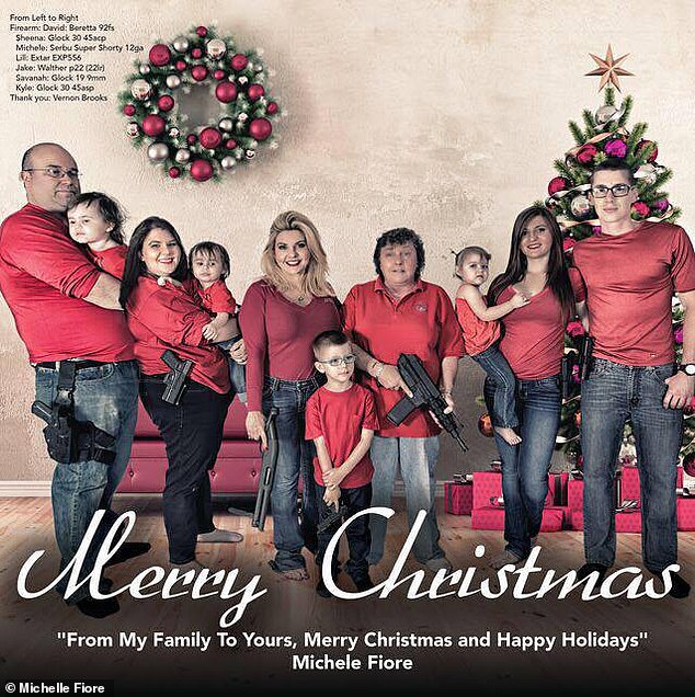 That year, he sent an infamous Christmas card of his family holding handguns and semi-automatics, including his five-year-old grandson Jake, who was holding a Walther p22.