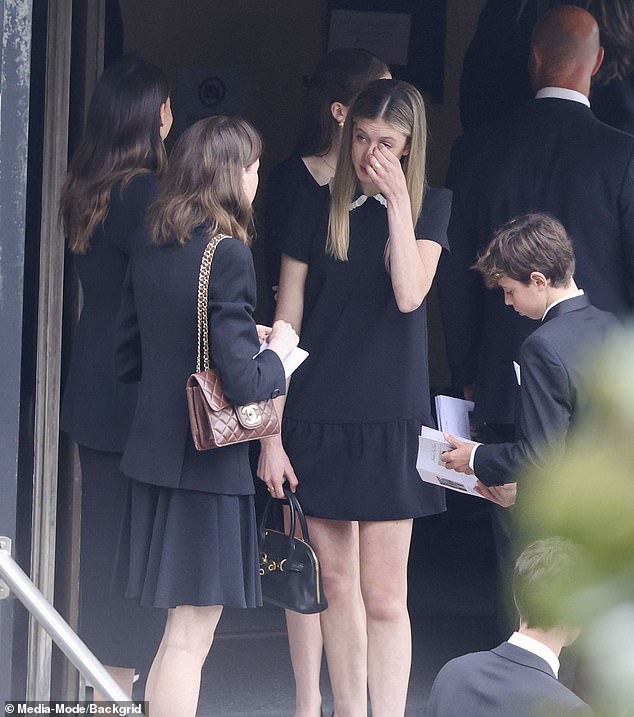 Sunday Rose was seen crying outside the service, which was held at St Francis Xavier Church in Lavender Bay.