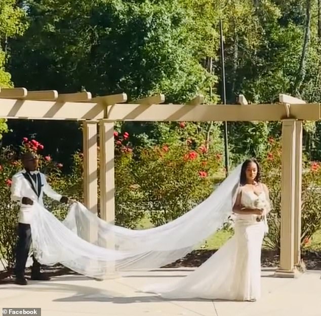 Other images showed the couple entering their reception, during their first dance as husband and wife, and Holloway posing with her bouquet in hand at the altar.