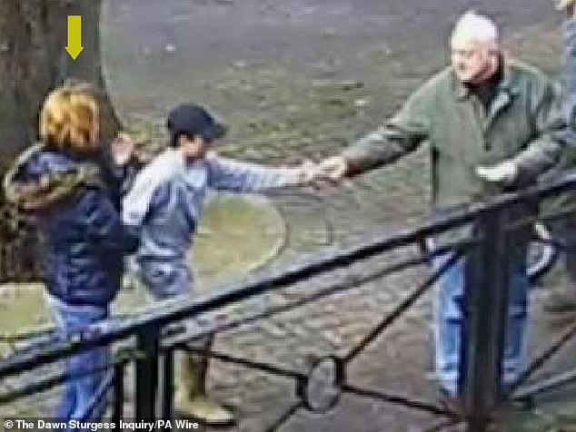 13:42 - 13:45: Mr. Skripal is seen handing bread to a child to feed the ducks.