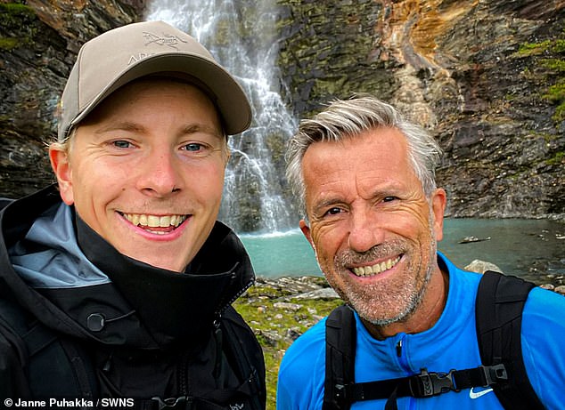 Finland's first openly gay ice hockey player, Janne Puhakka (pictured left), was found dead in his home on Sunday. Janne is pictured with her partner Rolf Nordmo (pictured right)