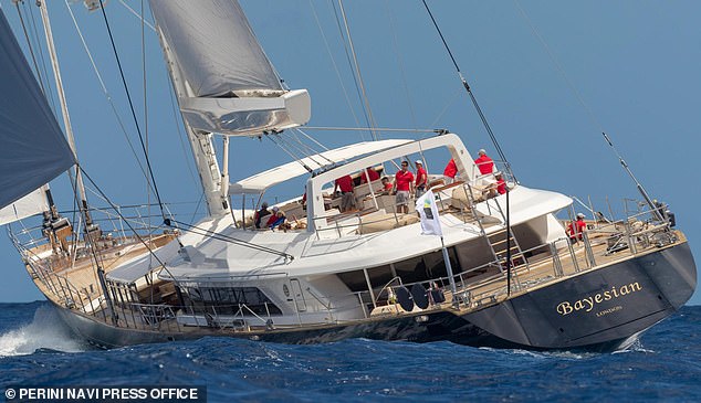 A photograph provided on August 19 by the Perini Navi Press Office shows the sailboat 'Bayesiano', in Palermo, Sicily, Italy.