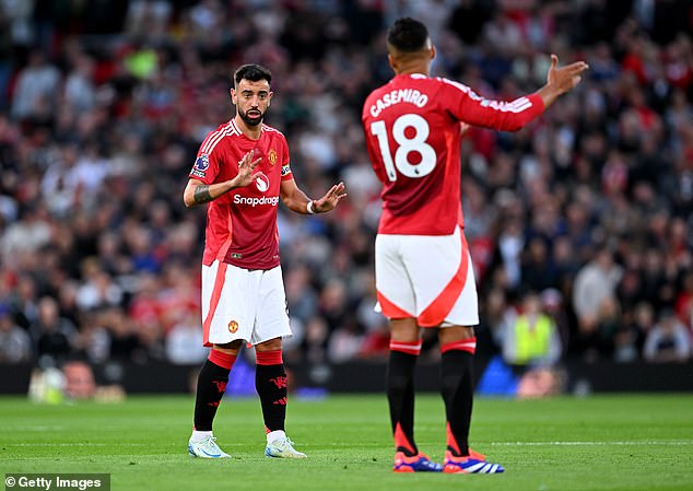 Bruno Fernandes (left) is United's highest earner, earning £19.5m a year, while Casemiro (right) has the second highest salary.