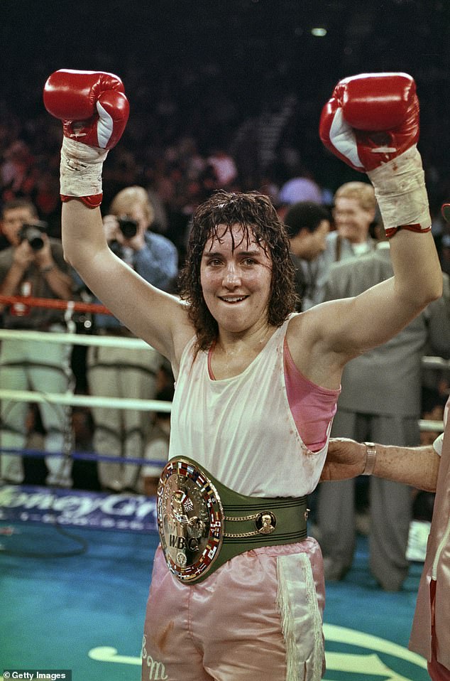 Christy Martin is seen in March 1996, after defeating Deirdre Gogarty of Ireland during their fight for the WBC lightweight boxing championship.