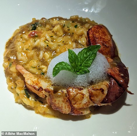 Above is the lobster on a bed of grilled zucchini risotto.