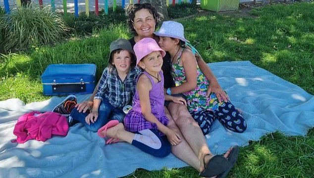 Pictured: The children with their mother, Cat, at Jayda's birthday.