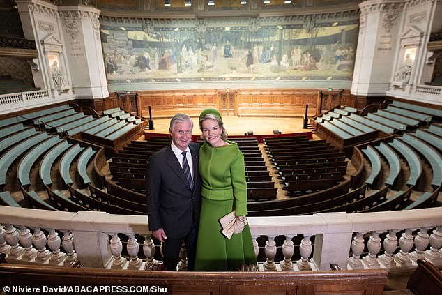 King Philippe and Queen Mathilde of Belgium visit the Sorbonne Grand Amphitheater in Paris during their state visit