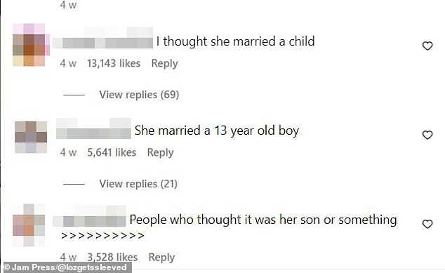 Vile comments left by trolls include: 'I thought she married a child', 'Why does he look like a 13 year old?' and 'Are you old enough to get married?'