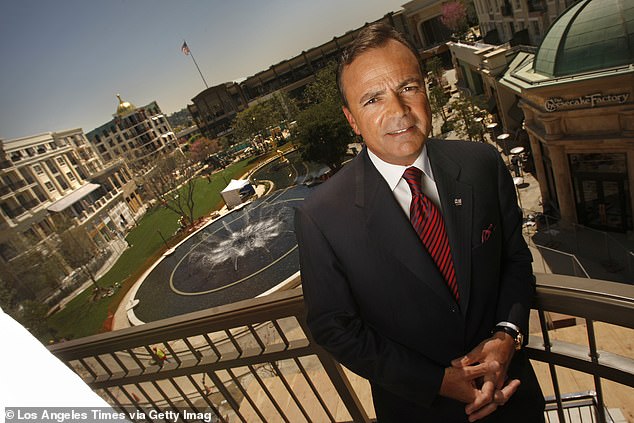 Rick Caruso, photographed on April 11, 2008, stands atop the famous Americana Fountain and Cheesecake Factory. This was shortly after the $400 million complex was completed.